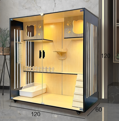 Handcrafted Wooden Cat Villa, Luxury Cat House, Multi-Level Cat Villa for Cats