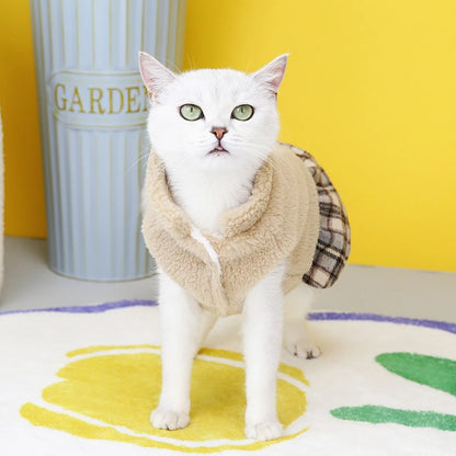 Cute winter coat for cats and small dogs made of thick cotton with stylish dress design