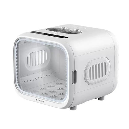 Automatic pet drying box for cats and small dogs with temperature and air settings for stress-free grooming