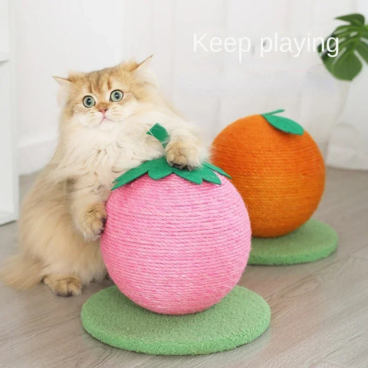 Fruit-shaped cat scratching ball toy with sisal climbing frame