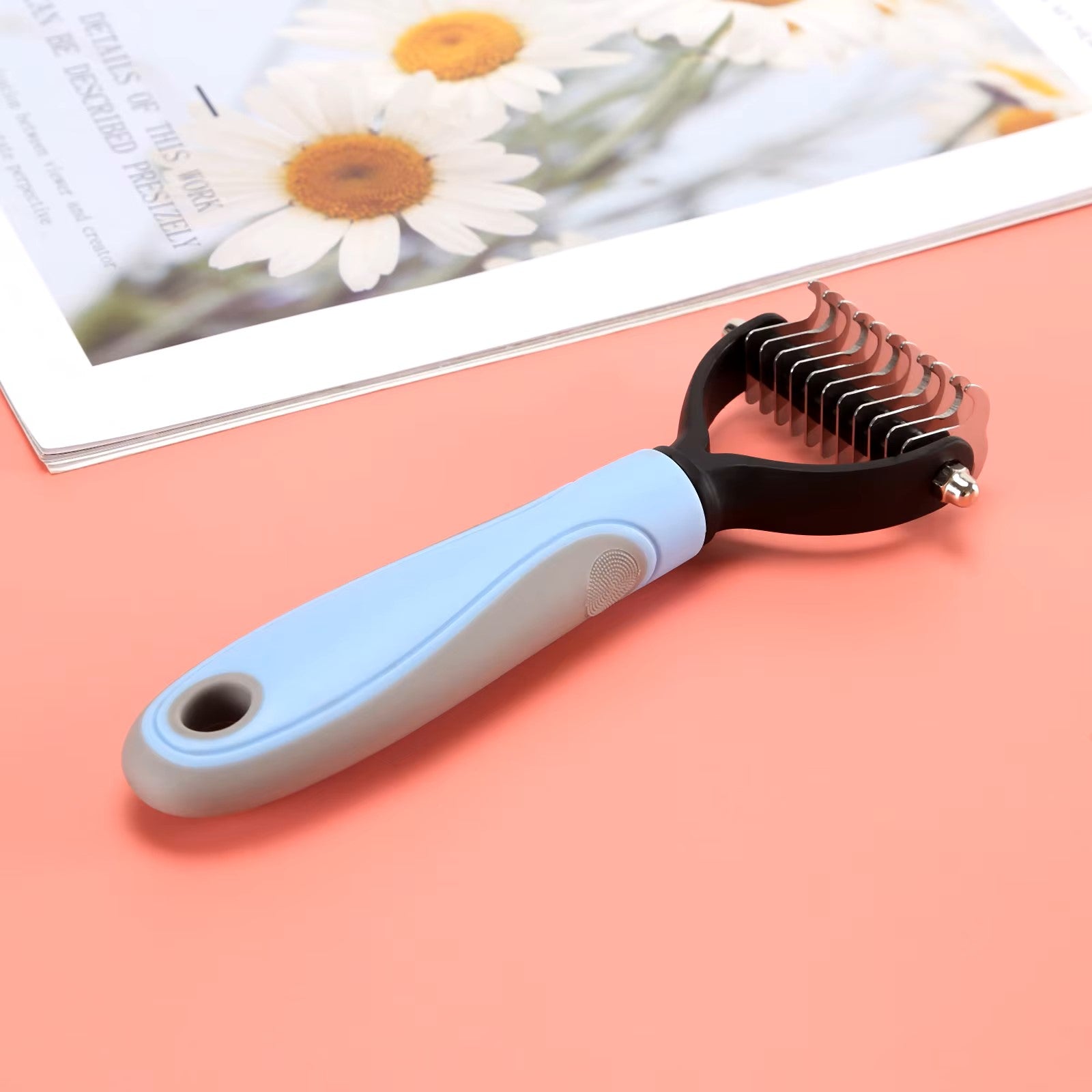 Pet fur knot cutter brush for deshedding and grooming dog and cat coats