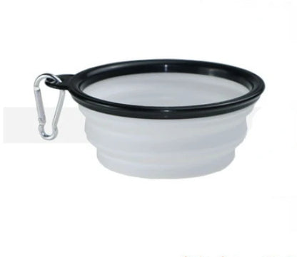 Collapsible silicone dog bowl for travel, camping, and hiking, lightweight and portable for outdoor pet feeding.