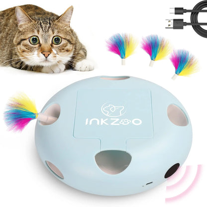 Smart interactive cat toy with feather popping game and rechargeable battery