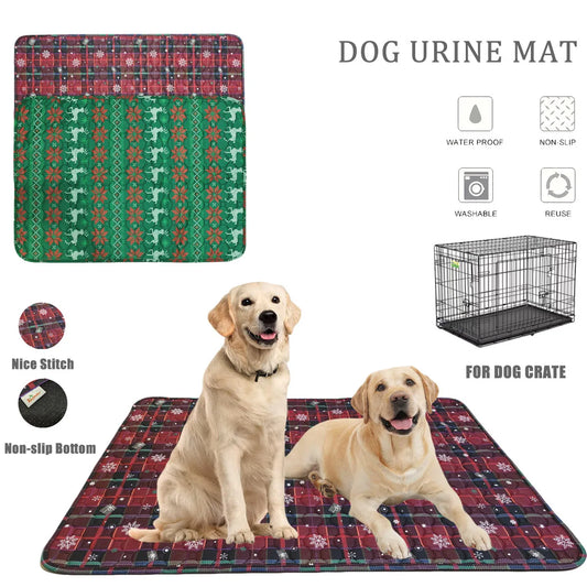 Festive red plaid Christmas washable pet pee pad and bed mat for dogs and cats.