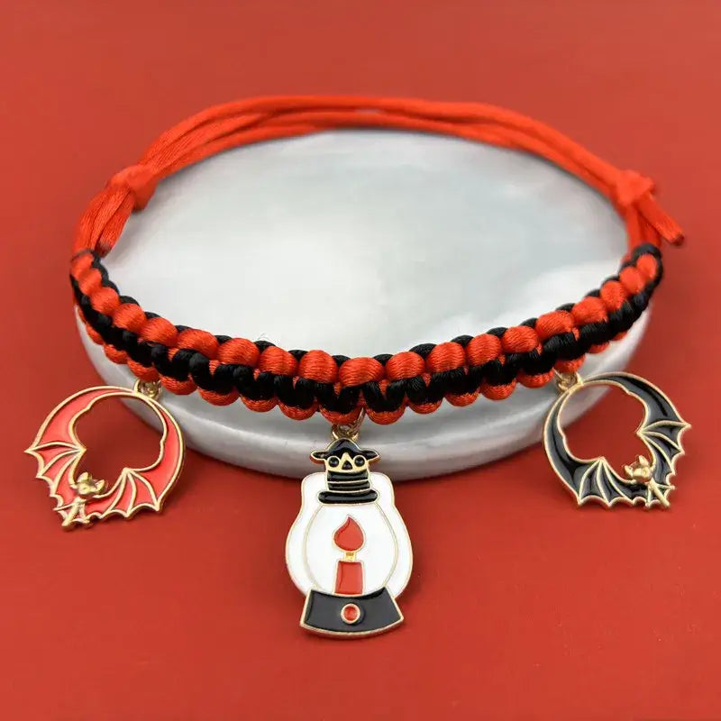 Hand-woven Halloween pet collar with pumpkin pendant for cats and small dogs