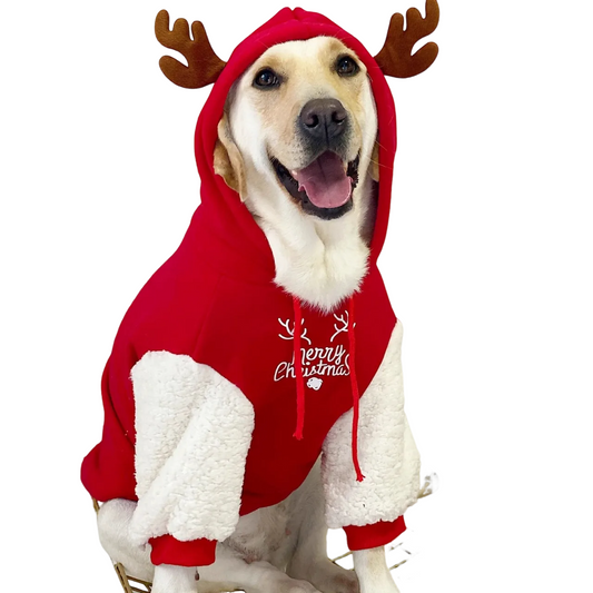 Festive Christmas Fawn Sweatshirt for large dogs, warm cotton fleece winter outfit for Golden Retrievers and Labradors.