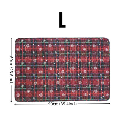 Reusable red plaid Christmas pet pee pad for dogs and cats, used as bed mat or blanket