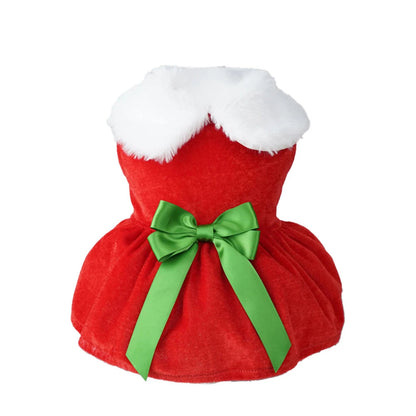 Red Christmas dog dress with glittering belt for small dogs and cats