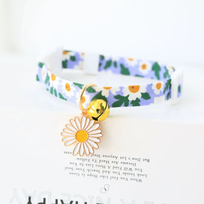 Reflective plaid cat collar with bow and daisy charm for small pets