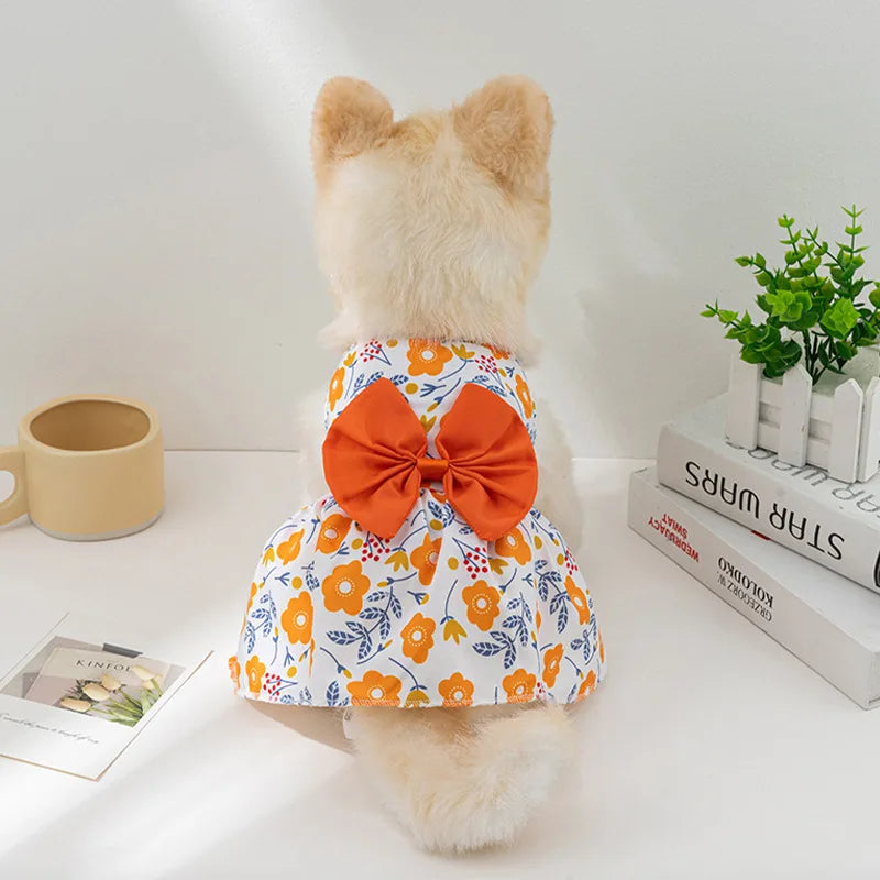 Cute dog princess dress with bowknot and button details, perfect for summer weddings, parties, and small dogs or cats