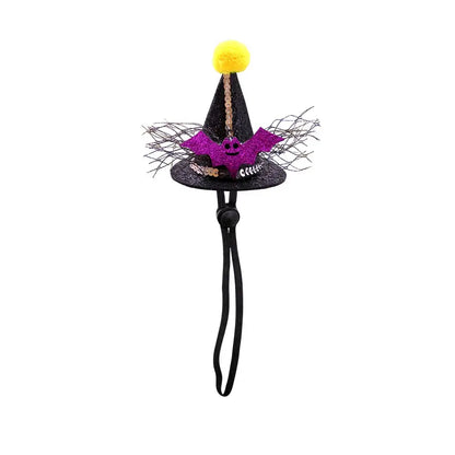 Halloween witch and wizard hat costume for cats and small dogs with adjustable strap for a magical look.