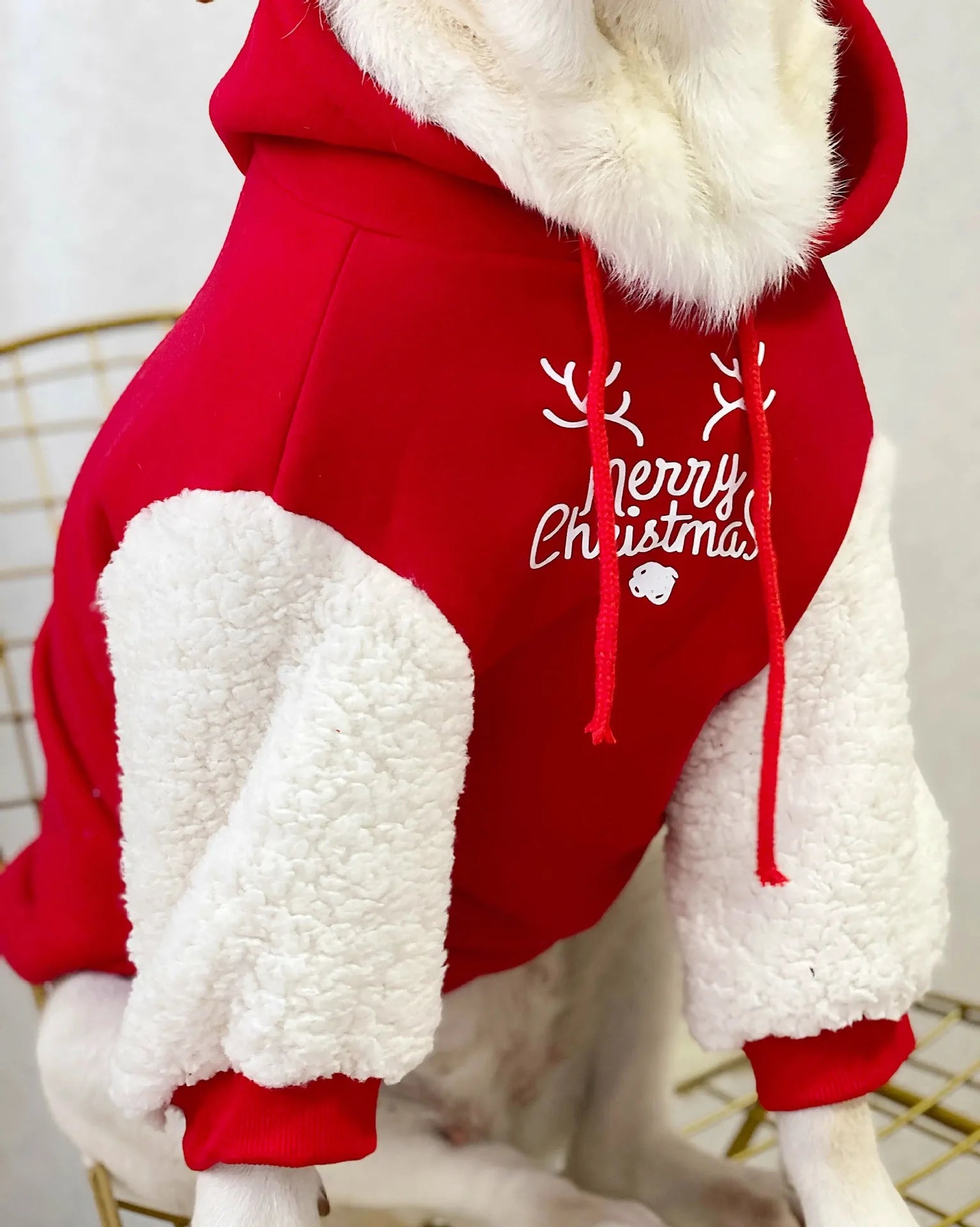 Festive Christmas Fawn Sweatshirt for large dogs, warm cotton fleece winter outfit for Golden Retrievers and Labradors.