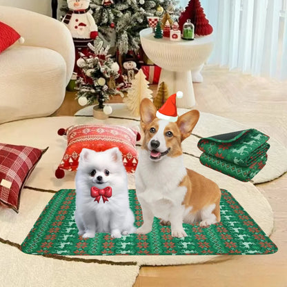 Reusable red plaid Christmas pet pee pad for dogs and cats, used as bed mat or blanket
