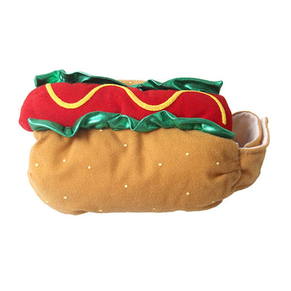 Hot dog-shaped pet costume for small dogs, perfect for festive parties and Halloween