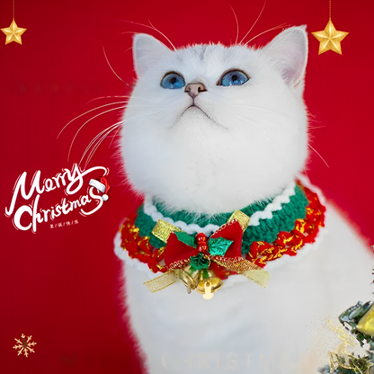 Christmas pet scarf collar with festive bow for cats and small dogs