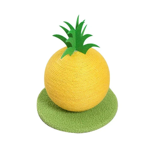 Colorful pineapple and orange cat scratching ball toy designed for climbing and scratching, promoting healthy behavior in kittens and small cats.