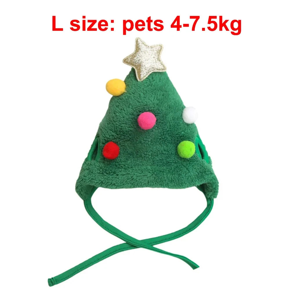 Pet wearing a Santa elk hat and Christmas bandana bib scarf for holiday celebration