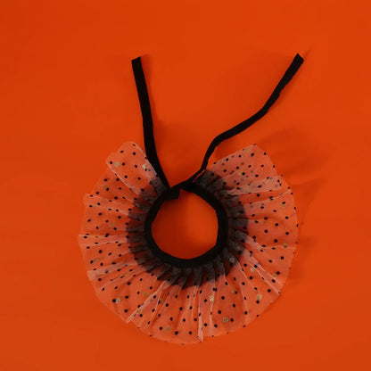 Pet Halloween costume set with bat, spider, and pumpkin hats, headband, lace bib, and scarf for cats and dogs.