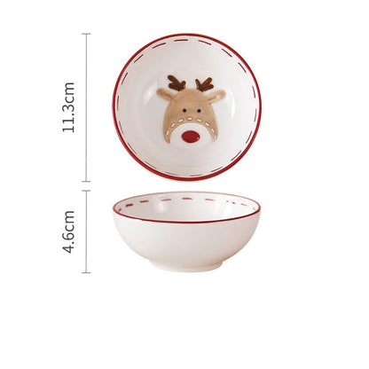 Christmas-themed ceramic pet bowl with Santa Claus, elk, and tree designs, perfect for food or water