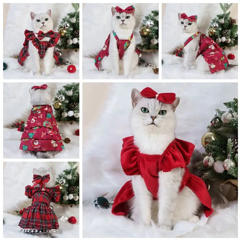 Cat wearing a flannel Christmas hoodie featuring Santa Claus and elk designs, perfect for holiday celebrations.