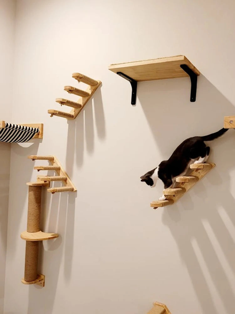 The Pet Paradise | Wall Mounted Cat Climbing Shelf - Sisal Rope Scratching Post & Stairway Furniture for Cats & Kittens - Sleep, Play, and Climb