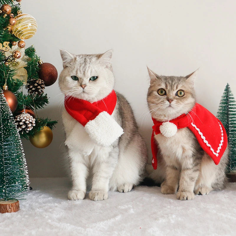 Adorable pet Christmas hat and scarf set for cats and dogs, perfect for winter celebrations.