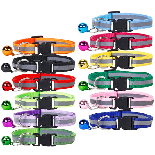 Reflective Cat and Dog Collar with Bell in 10 Colors - Adjustable and Safe for Pets