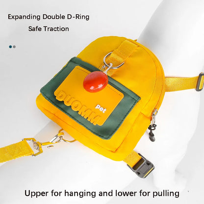 Dog backpack with built-in leash and storage for outdoor travel and hiking