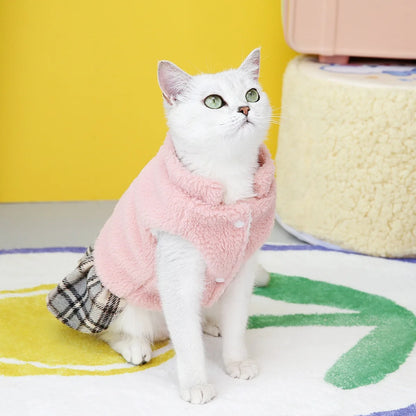 Cute winter coat for cats and small dogs made of thick cotton with stylish dress design
