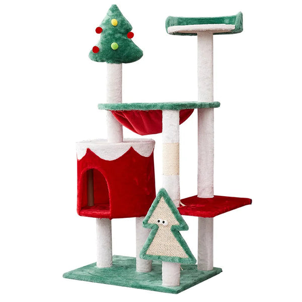 Estante para trepar gatos: Torre festiva de varios niveles con hamaca y rascador