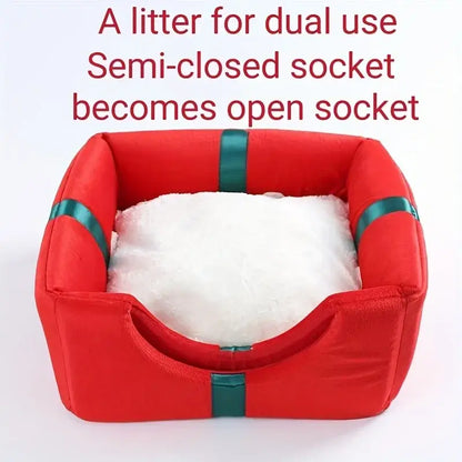 Corduroy pet bed for cats and small dogs with festive holiday design