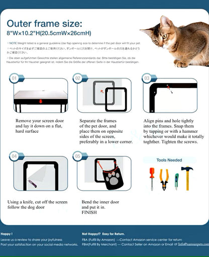 Pet door with magnetic safety lock and anti-bite design for cats and dogs
