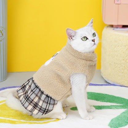 Cute winter coat for cats and small dogs made of thick cotton with stylish dress design