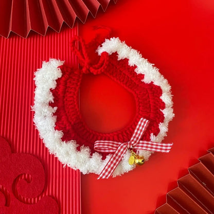Christmas pet scarf collar with festive bow for cats and small dogs