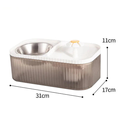 2-in-1 automatic water fountain and food bowl for cats and dogs promoting hydration and easy feeding