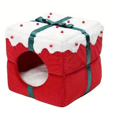Corduroy pet bed for cats and small dogs with festive holiday design