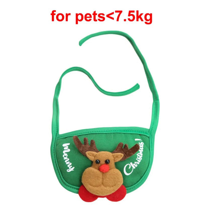 Pet wearing a Santa elk hat and Christmas bandana bib scarf for holiday celebration