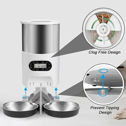 Smart APP pet feeder with automatic dispenser, Tuya remote control, and portion settings for small and medium-sized pets.