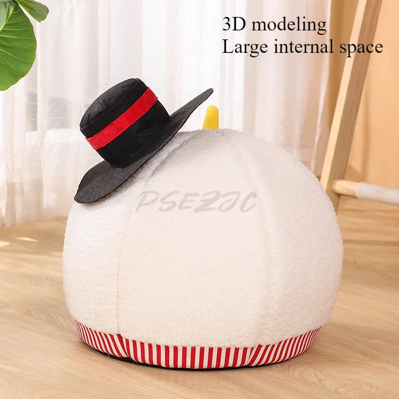 Semi-enclosed Christmas snowman cat nest for warmth and comfort during autumn and winter.