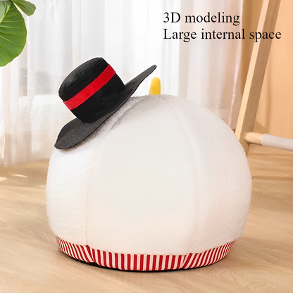 Nido para gatos con forma de muñeco de nieve navideño: acogedora cama semicerrada para mayor comodidad invernal