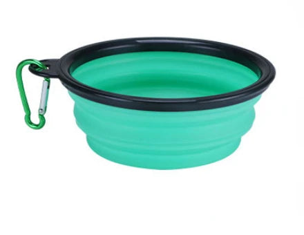 Collapsible silicone dog bowl with carabiner for easy travel