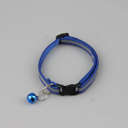 Reflective cat and dog collar with adjustable fit and bell for nighttime safety