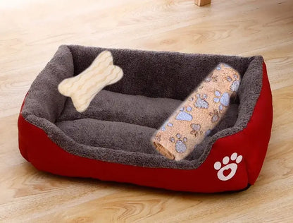 Bone-shaped soft cotton dog bed, washable and breathable with warm padding, designed for year-round comfort and suitable for dogs of all sizes.