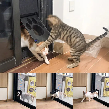 Pet door with magnetic safety lock and anti-bite design for cats and dogs