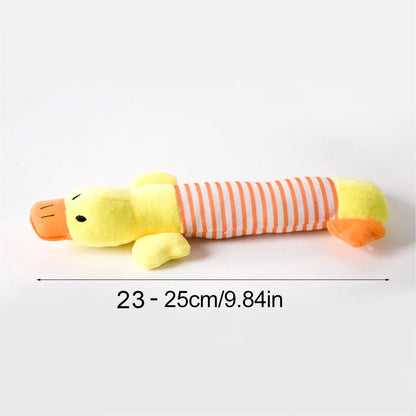Stuffing-free squeaky dog toy with durable plush fabric and crinkle sound design for aggressive chewers and mess-free fun.
