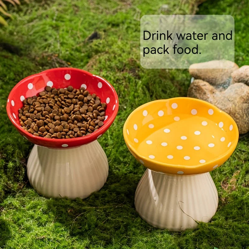 6 inch mushroom-shaped ceramic cat bowl