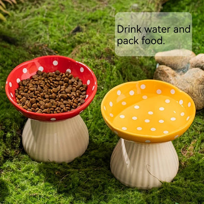 6 inch mushroom-shaped ceramic cat bowl