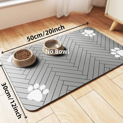Pet feeding mat with waterproof rubber base and absorbent surface for cats and dogs