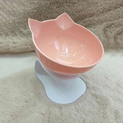 Elevated non-slip cat bowl set with angled dual bowls for food and water