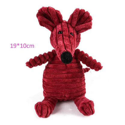 Plush dog toy with squeaker, featuring cute animal designs for interactive play and training with small to medium-sized dogs.